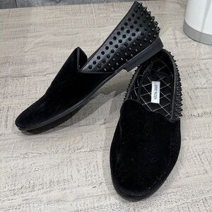 Steve Madden Black Velvet Slip-On Loafers with Studded Heel Trim 13